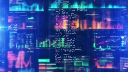 Futuristic digital interface with data streams and information displays. - Powered by Adobe