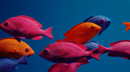 Colorful Tropical Fish Swimming in Deep Blue Ocean Waters