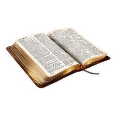 Fototapeta premium Open antique bible on white surface isolated on transparent background
