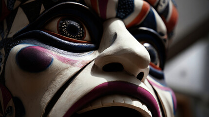 日本の伝統的な祭りマスク　迫力ある鬼の面のクローズアップ