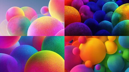 Spherical abstractions, gradients & textures. Colorful and vibrant abstract bubbles collage