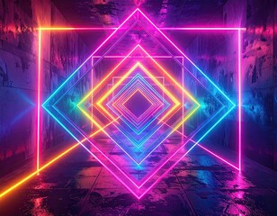Obraz premium Abstract Neon Tunnel with Rainbow Colors and Geometric Shapes
