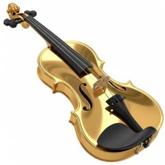 Obraz premium Golden violin instrument close-up with detailed craftsmanship and string details isolated on white background