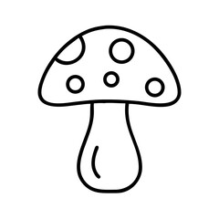 Line art illustration of a mushroom with dots and a smooth outline  