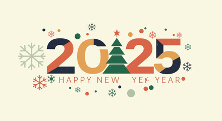 Festive New Year 2025 Illustration with Geometric Elements and Winter Accents