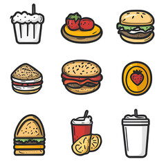 Food icons set collection on transparent background