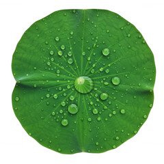 Green lotus leaf with water droplets isolated on a transparent background image