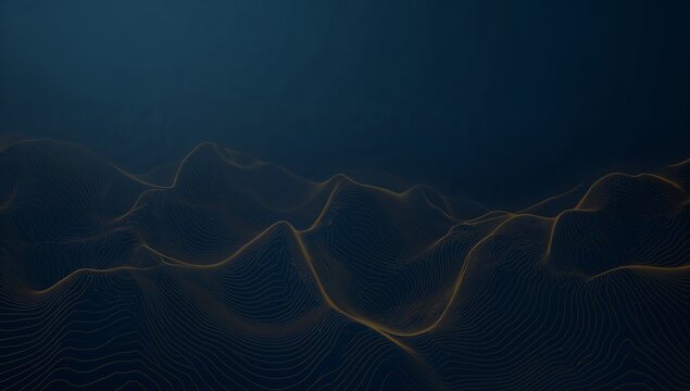 "Digital Terrain Visualization: Glowing Contour Over Abstract Grid Landscape"