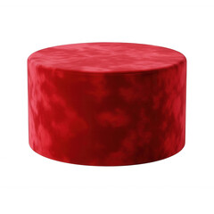 Plush cylindrical ottoman with marbled red velvet texture isolated on a transparent background stool