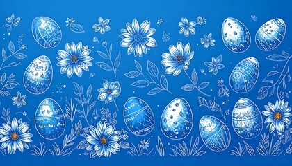 Floral Easter eggs on blue