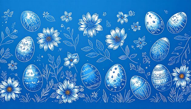 Floral Easter eggs on blue
