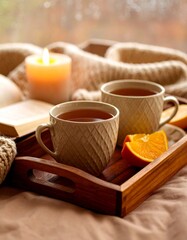 Hot coffee, pumpkin spice latte, rustic autumn vibes