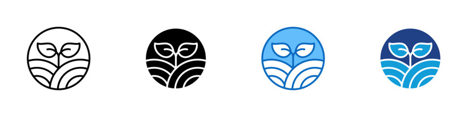Sustainable Growth Multiple Style Icon Design Vector - Plant sprouting from soil inside circle, representing sustainability, farming, and eco life