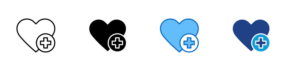 Healthcare Heart Multiple Style Icon Design Vector - Heart with medical cross, symbol of healthcare, wellness, and medical aid