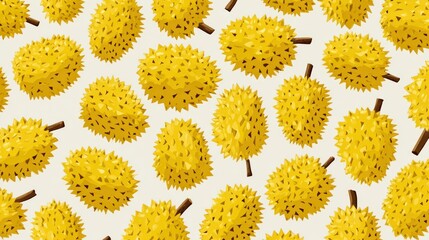 Yellow durian fruit pattern on a light background