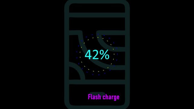 Circle battery charging animation with power icon and percentage numbers. 55% Isolated on black background. Charge Level Icon. Charging Icon. Flat style. charging empty battery icon wk video