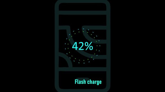 Circle battery charging animation with power icon and percentage numbers. 55% Isolated on black background. Charge Level Icon. Charging Icon. Flat style. charging empty battery icon wk video