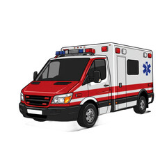 Illustration of a red and white ambulance with a blue Star of Life symbol.