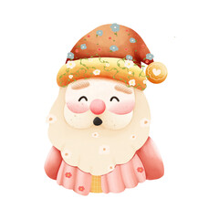 Cute Santa Claus character illustration in his classic red suit, smiling and carrying a large sack of presents. PNG format for immediate use as an isolated element in advertising, social media