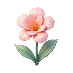 Fototapeta premium Pink Flower with Green Leaves Isolated on Transparent Background