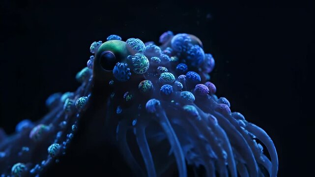 Vibrant marine bubble coral showcasing intricate biological forms and glowing polyps in a serene underwater environment, capturing the delicate beauty of ocean life in macro detail