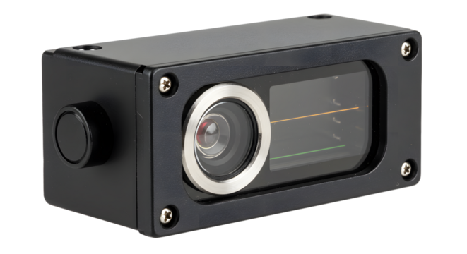 Laser Distance Sensor Device with Black Casing and Optical Lens for Automation and Measurement