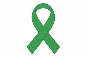 Green awareness ribbon symbolizing mental health support, charity, and important cause on transparent background