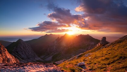 Fototapeta premium Unbelievable Colorful Sunset Over Mountains Composition