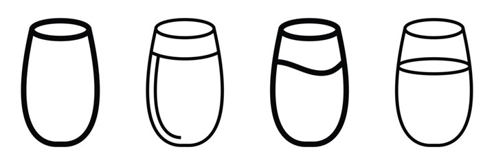 Water glass icon set. Full and empty water glass icons. Drink glass icon collection in color. Vector illustration. EPS 10