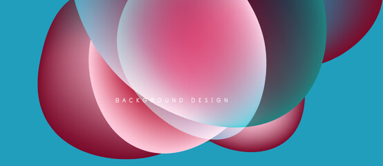Abstract overlapping circles, vibrant colors, blue backdrop. Modern design elements create dynamic visual effect. Smooth gradients present fluid shapes.