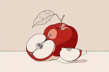Red apple, sliced, still life