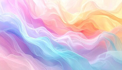 Obraz premium Abstract Wavy Pastel Pattern Texture Background with Translucent Layers in Soft Pink Blue and Yellow Colors