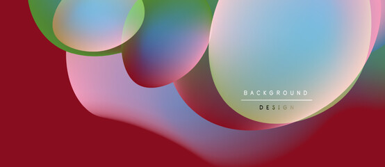 Abstract fluid shapes blend, creating vibrant color gradients. Red dominates background, with blue, green highlights. Modern design element.