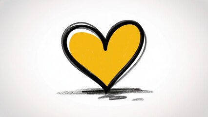 Hand drawn vibrant yellow heart on white radiates love and joy for Valentine's Day design needs