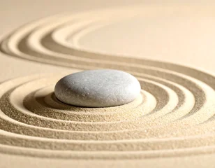 Papier peint photo Beige Light gray stone in a sand zen garden  © Suhar