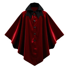 Red velvet vampire robe with black collar isolated on transparent background