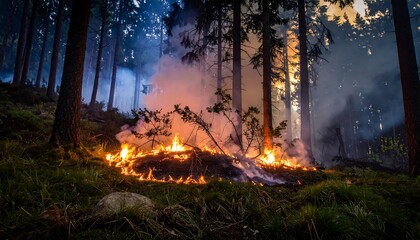 Forest fire at dusk
