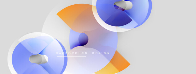 Abstract geometric shapes overlap, creating vibrant blue, orange gradients. Minimalist design suitable for backgrounds, presentations. Smooth transitions present modern aesthetic.