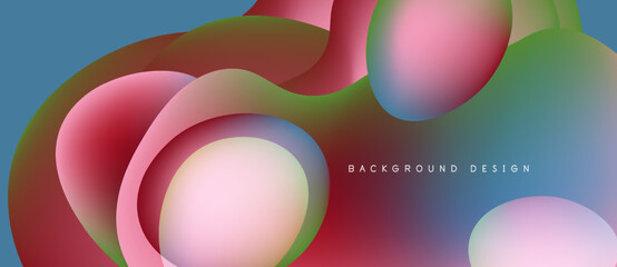 Abstract fluid shapes overlap, creating vibrant color gradients. Soft curves suggest movement, design feels modern, dynamic.