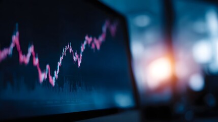 Financial graph displaying an upward trend on a digital monitor screen
