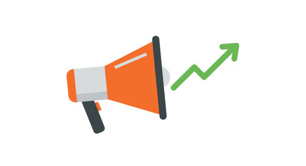 Vibrant megaphone illustration with upward trending graph symbolizes success and promotion