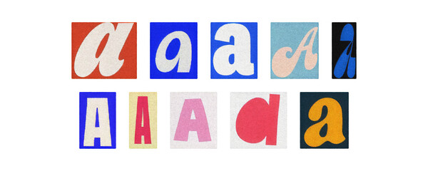 Vintage magazine letters A collection, bold typographic tiles, PNG cutouts

