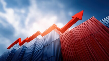Fototapeta premium Red arrow rising over shipping containers