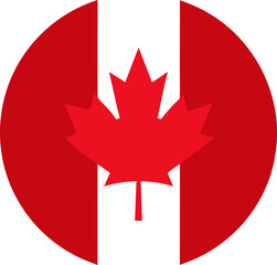  canada round flag icon with red maple leaf centerpiece