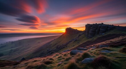 Majestic Sunrise Over Mountain Peak.