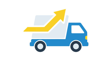 Express delivery service vehicle with upward arrow symbolizes growth and efficiency within the