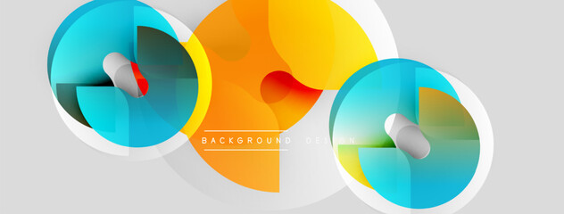 Obraz premium Abstract shapes overlap, creating vibrant color gradients. Modern design elements suggest dynamic movement, clean aesthetic.