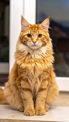 Orange Maine Coon Cat Sitting.