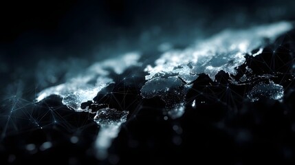 Digital global map with glowing lights and interconnected network lines on a dark background