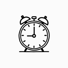 Classic alarm clock illustration with bells and hands showing time  